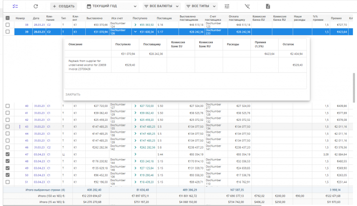 Реестр операций