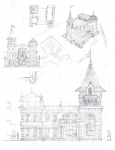 Эскизы административного здания карандашом.