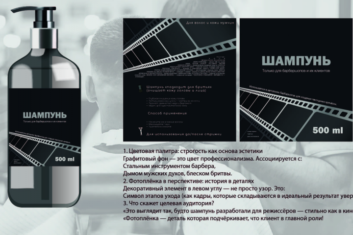 этиекетка шампуня для барбершопа