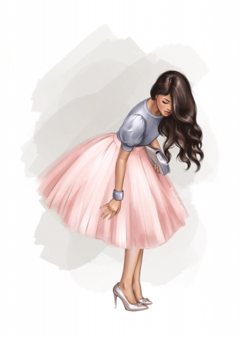 Девушка в пышной юбке. Фэшн иллюстрация.