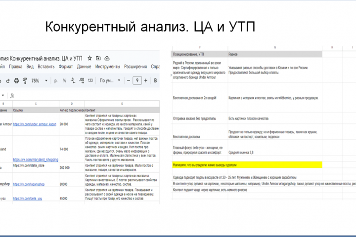 Конкурентный анализ ЦА и УТП