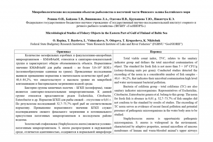 Микробиологические исследования объектов рыболовства