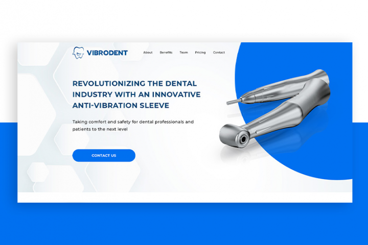 Лендинг для анти вибрационного рукава в сфере стомотологии