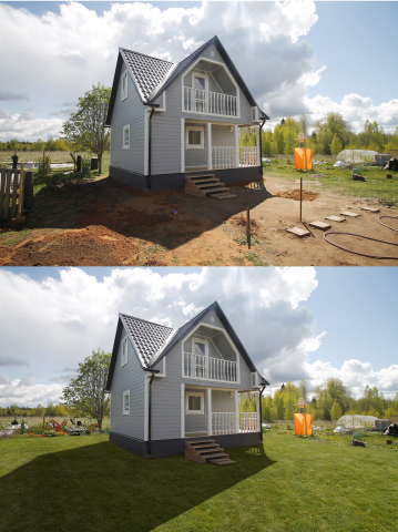 Добавление травы на фото и чистка участка от мусора