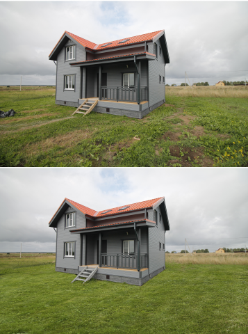 Добавление травы на фото и чистка участка от мусора