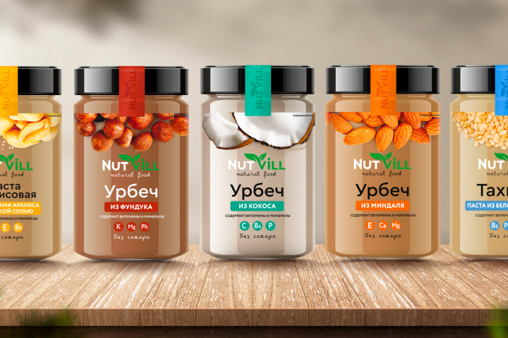 Дизайн упаковки линейки урбечей "NutVill"
