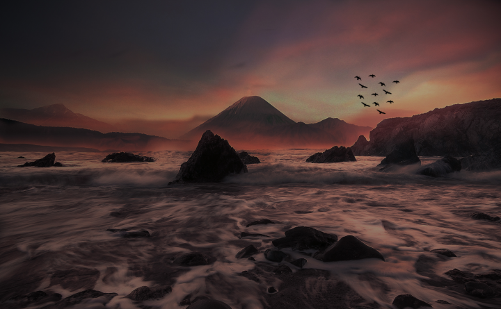 Коллажирование фотографий(Огненный закат)