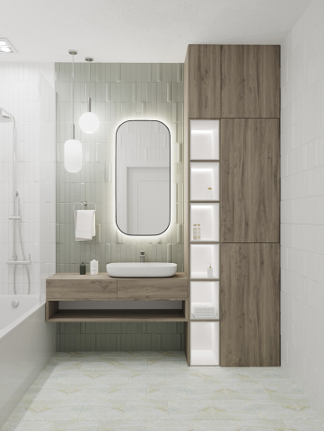 Дизайн и 3D-визуализация санузла для семьи