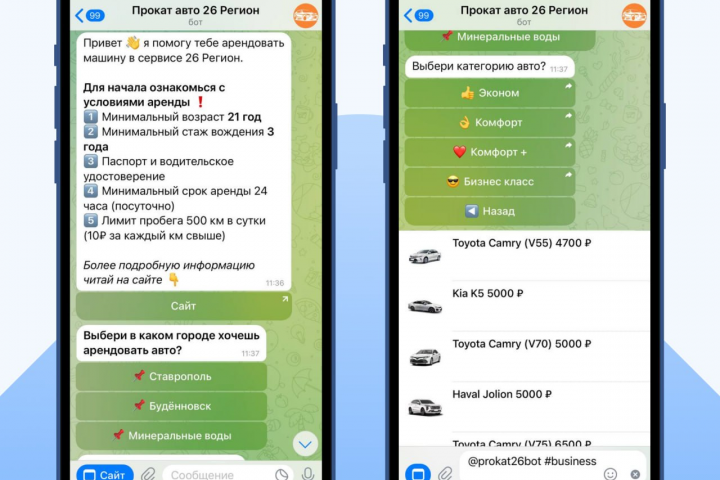 Разработка бота для сервиса проката авто