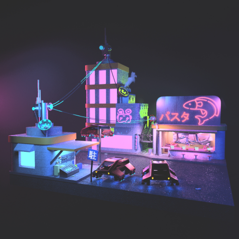 улица в стиле киберпанк.