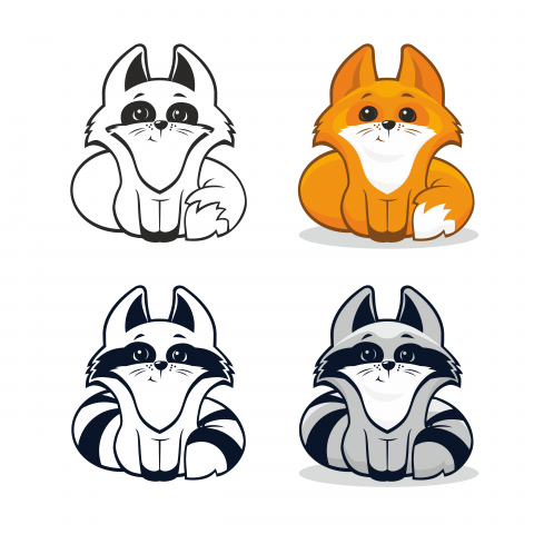 Векторные персонажи Енот и Лисичка