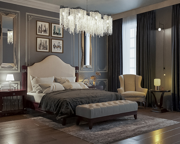 Дизайн и  визуализация спальни  в классическом стиле
