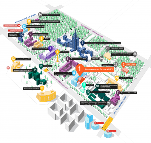 Карта территории МГУ им. М.В. Ломоносова
