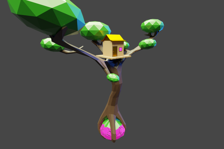 Домик на дереве Low-poly