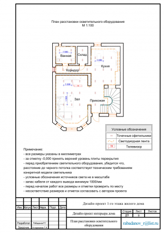 План расстановки осветительного оборудования