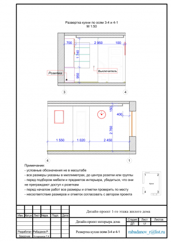 Развертка кухни по осям 3-4 и 4-1