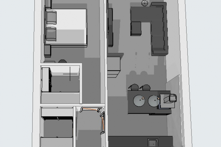 План расстановки мебели. Двухкомнатная квартира-студия.