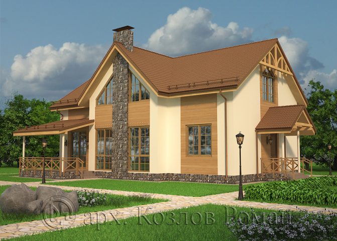 Типовой проект 2 эт. газобетонного дома. 230.7 кв. м.