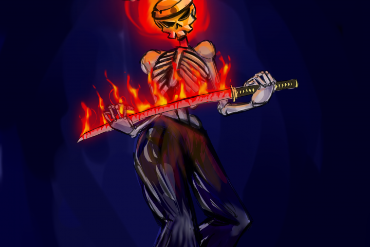 Самурай Спуки Скилет Чел