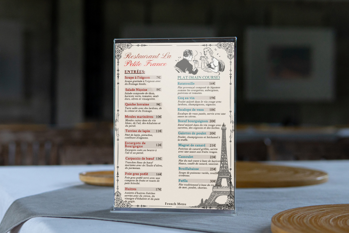 The menu of the French restaurant.
