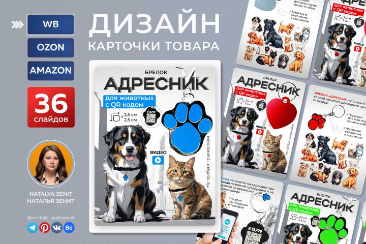 Дизайн и инфографика карточек товаров "Брелоки Адресники"