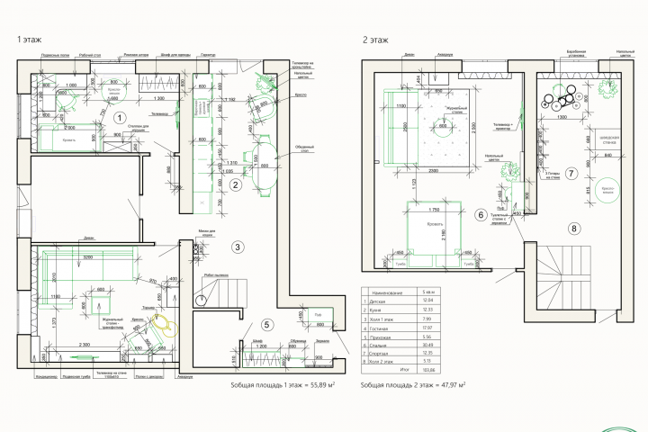 Чертеж 2-х этажного дома