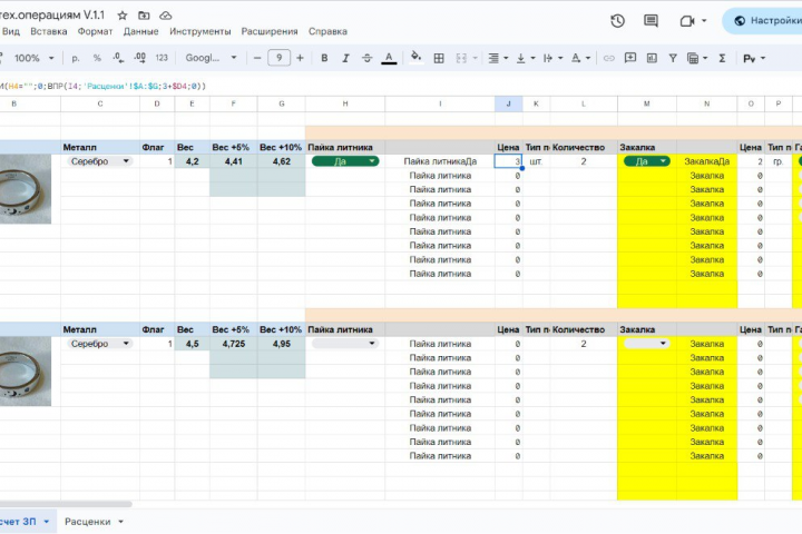 Формулы для расчёта зп