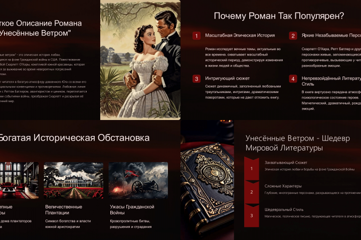 РАССУЖДЕНИЕ О КНИГЕ "УНЕСЕННЫЕ ВЕТРОМ" В ВИДЕ ПРЕЗЕНТАЦИИ