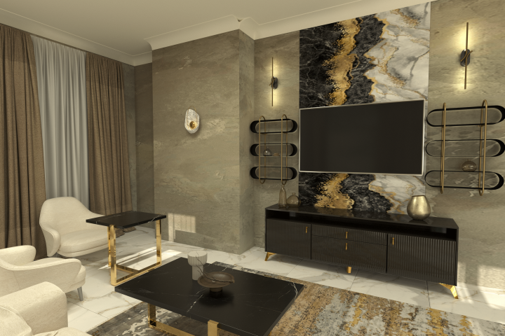 Визуализация  гостиной-столовой 2