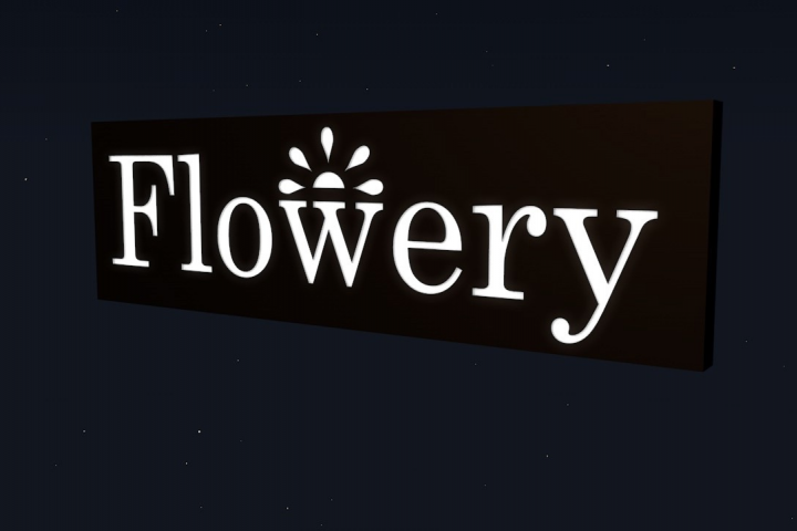 3D-визуализация вывески "Flowery" для цветочного магазина