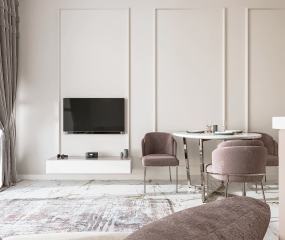 Дизайн и 3D визуализация интерьера квартиры для молодой девушки.