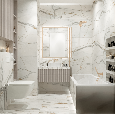 Дизайн и 3D визуализация ванной для молодой девушки.