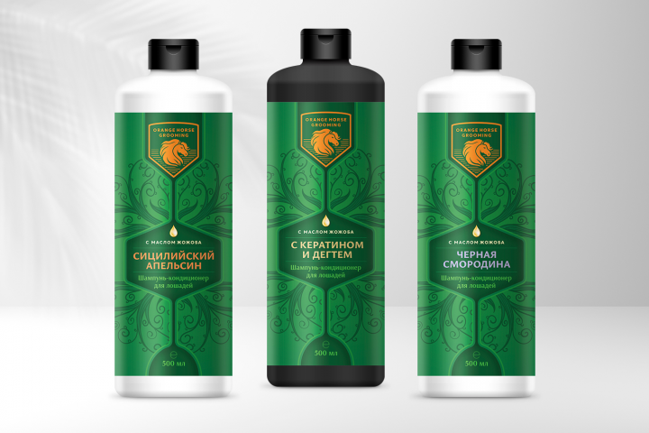 Дизайн этикетки шампуня для лошадей