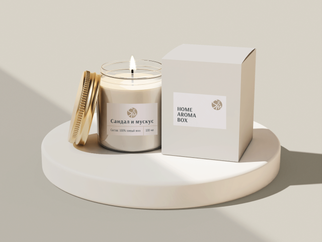 Дизайн этикетки для свечи и коробки в стиле минимализм