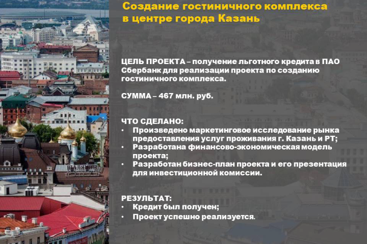 Бизнес-план. Создание гостиничного комплекса  в центре г. Казань