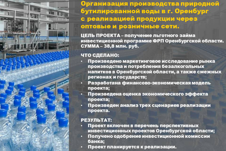 БП. Организация производства бутилированной воды в г. Оренбург