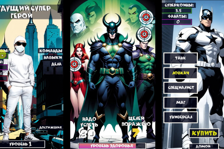 Супергеройский кликер для платформ Telegram / Rustore / Яндекс Игры.