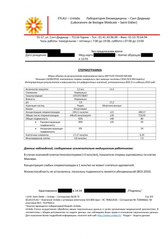 Спермограмма перевод с франц. на рус. язык