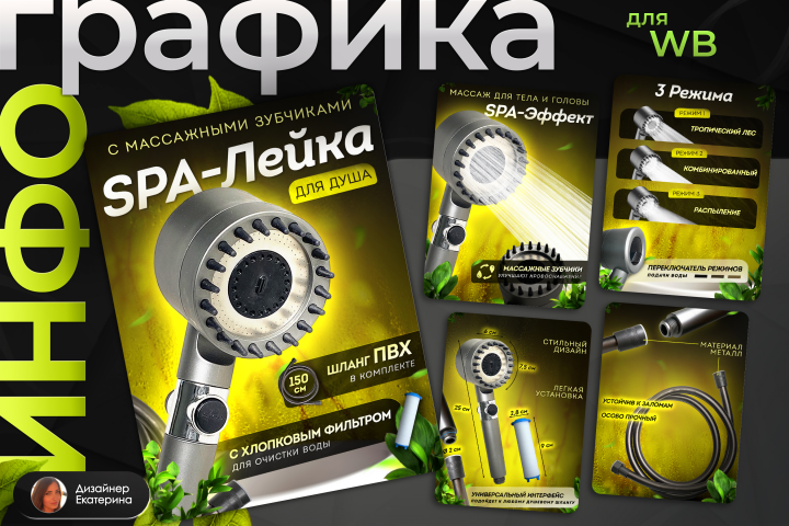 Инфографика для вайлдберриз | Дизайн карточки - Лейка для душа