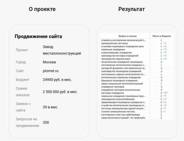 Продвижение по запросам ptomet.ru