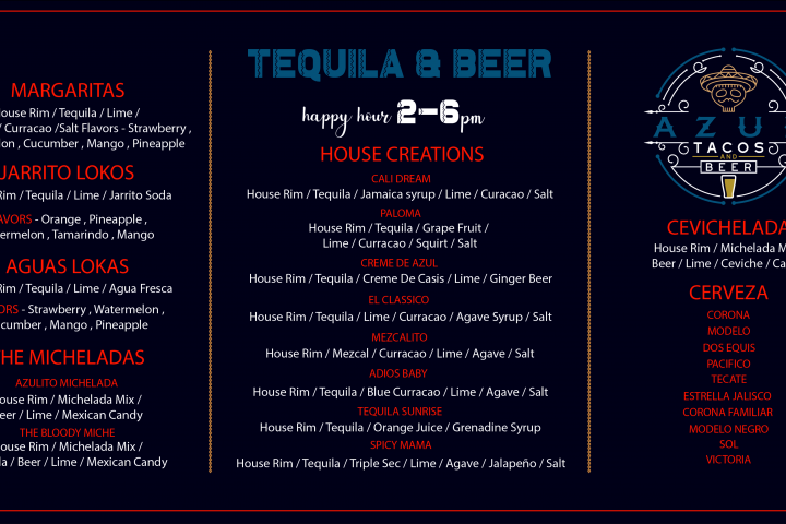 Меню для ресторана мексиканской кухни