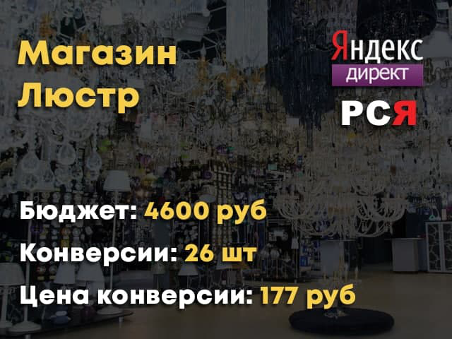 Интернет магазин Люстр - Директ - Поиск + РСЯ