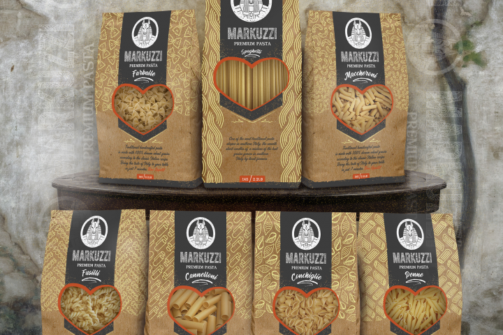 Дизайн упаковки макаронных изделий для MARKUZZI + визуал.