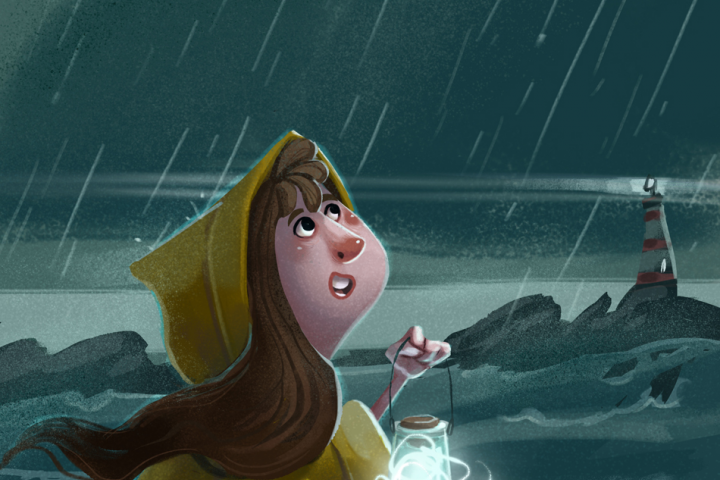 Детская иллюстрация, девочка с фонарем