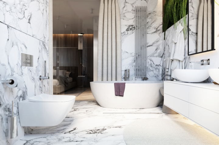 Санузел в спальне в стиле эко-минимализм