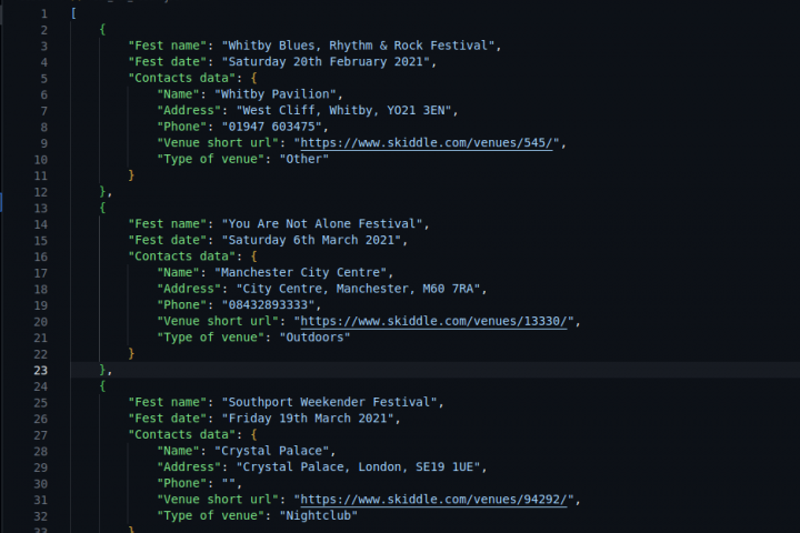 Парсинг данных с сайта skiddle