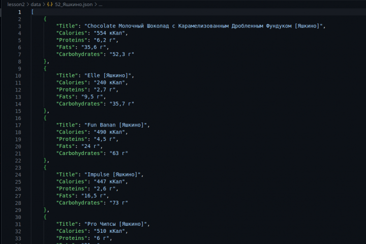 Парсинг данных с сайта health-diet