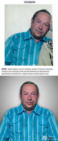 Фото на памятник: монтаж дорисовка головы, рубашки, замена фона