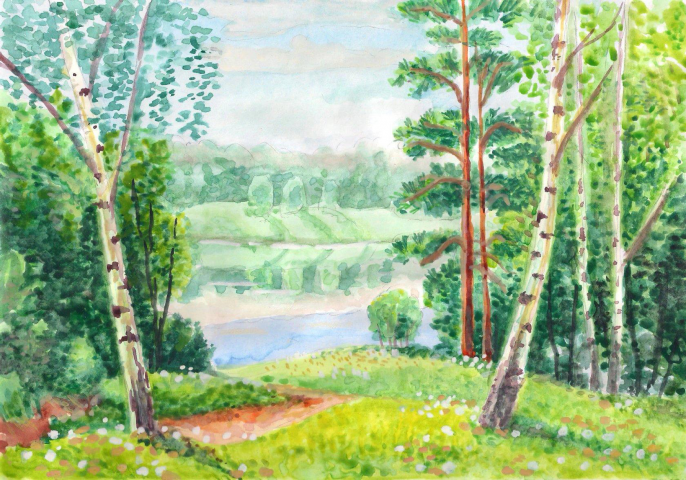 Пейзаж акварелью №1