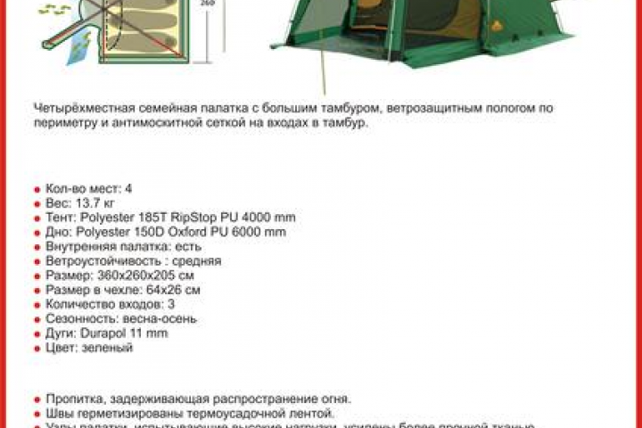 Каталог палаток для спортивного магазина "Олимп"